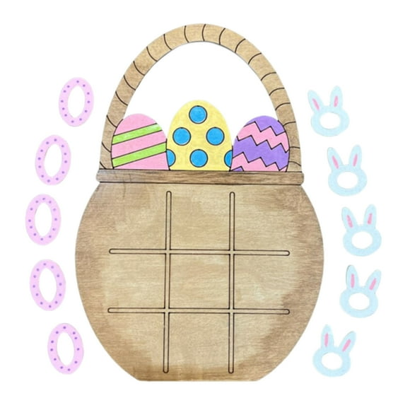 Aqestyerly Easter Game Board Set,Tic Tac toe and Crossword Chessboard,Happy Easter Decoration,Parent-Child Interactive toy,Early Learning Educational Gift for Kids and Adults,12X12 Inch Wood