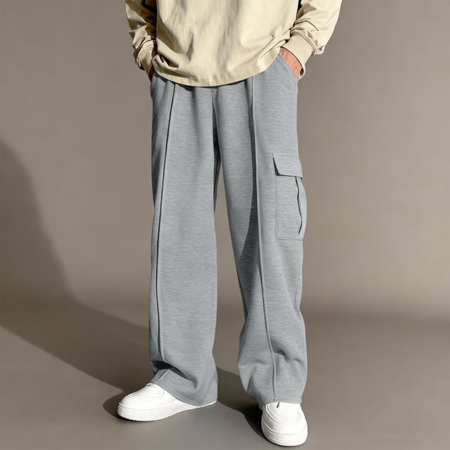 Pantalones largos para niños, de color liso, con cintura elástica y bolsillos laterales, ajustados, deportivos, largos, de poliéster.
