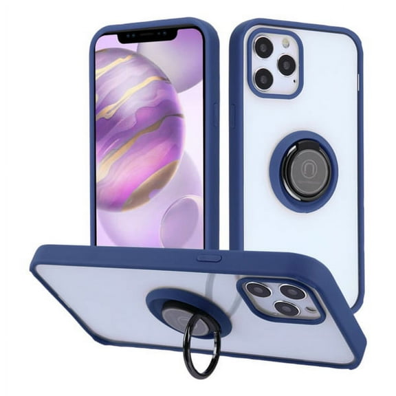 Apple iPhone 12 Pro Max /6.7" Phone Case Clear Transparent Hybrid Ring Stand TPU Bumper PC Hard Back Protective with Car Mount Kickstand Cover [BLUE] for iPhone 12 PRO MAX