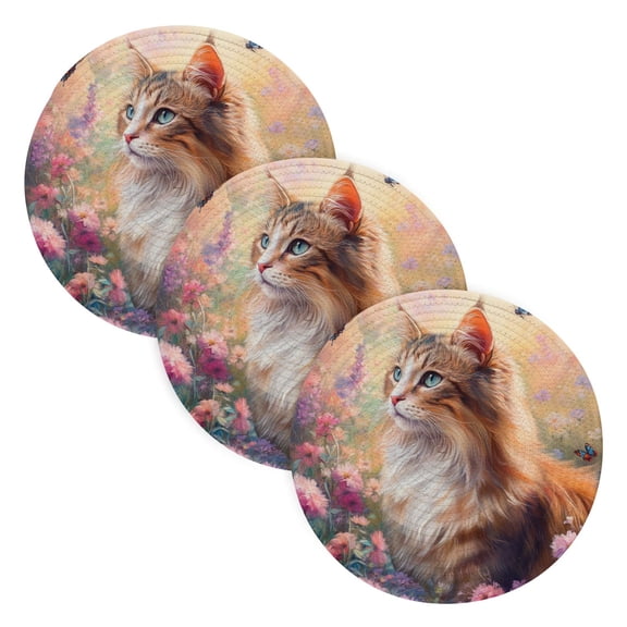 BZSMCE Mats for Pots,Pans Place Cat and Butterfly in Flowers Simple Style Pattern Pot Mats