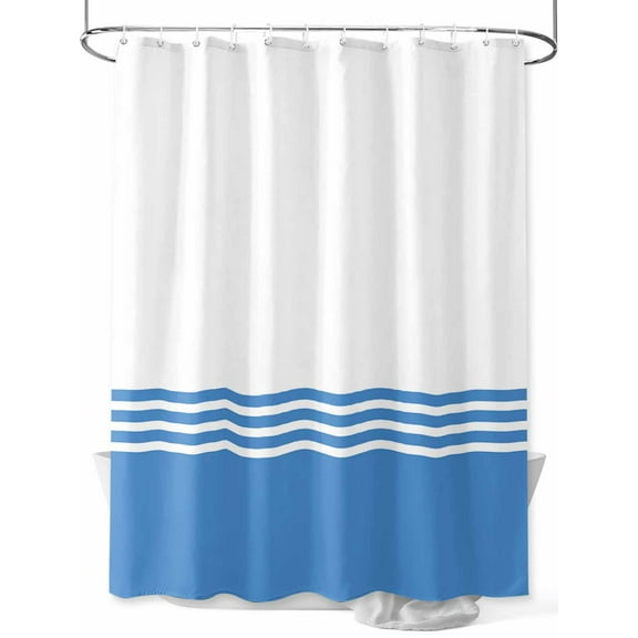 Shower Curtain Blue White Stripes Bathroom Curtains with Hooks, Waterproof Fabric Modern Minimalist Bath Shower Curtains Set for Bathroom Bathtubs Decor 36x72 Inch