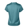 thumbnail image 5 of CYMMPU Women's Summer Solid Color Satin Button V Neck Top, Casual Short Sleeve Lightweight Elegant Blouse for Women Navy S, 5 of 6