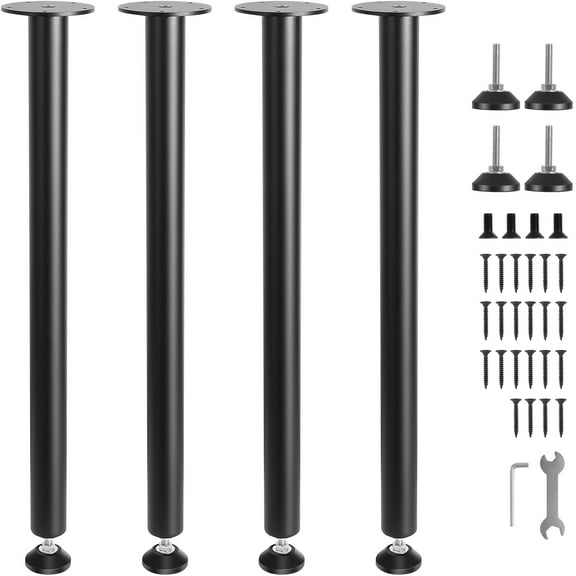 KFFKFF 28" Adjustable Desk Legs, Sturdy Steel Construction, Set of 4, for Custom Office Tables, Supports up to 1200 lbs, Easy Setup with Flexible Foot Cups, Black