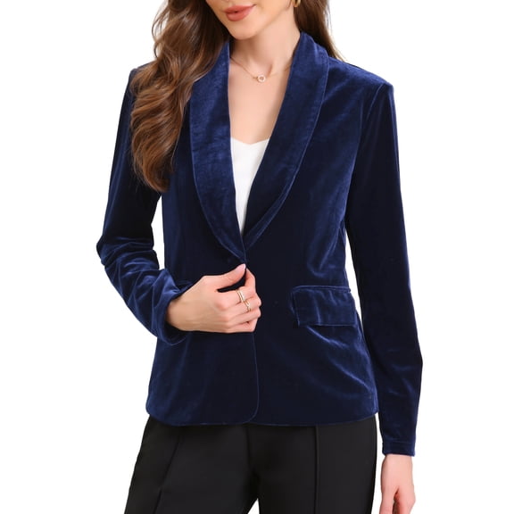 DARING DIVA Women's Casual Business Elegant Velvet Blazer Jacket XS Royal Blue