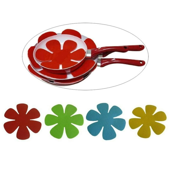 4 pcs Set of Plate Protectors,Flower Shaped Plate Separators Pads Storage Dividers Protectors Dish Protectors Pads for Protecting and Stacking Cookware(Different Colors)