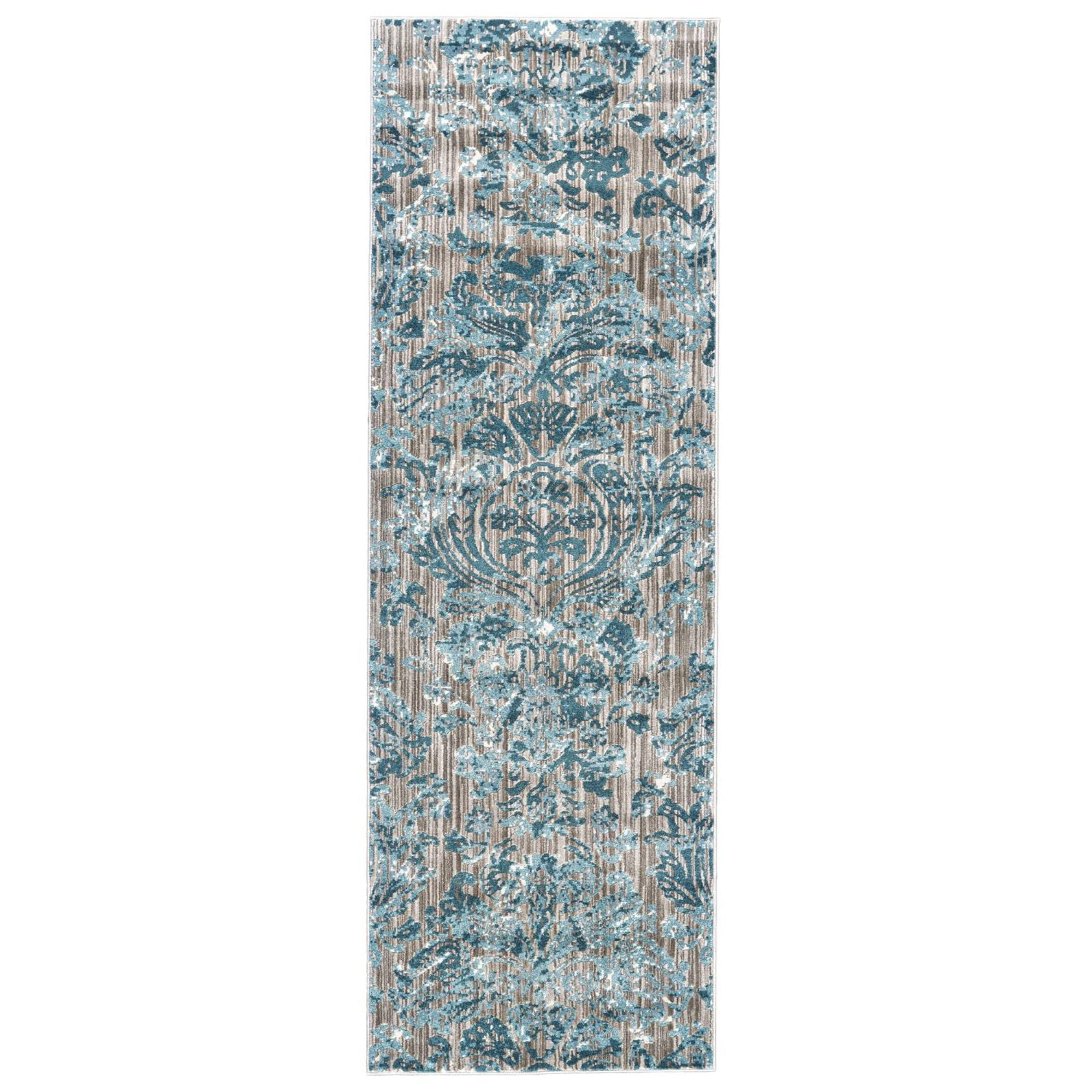 Feizy Home Collection 2.5' x 8' Capri Ocean Blue and Gray Textured