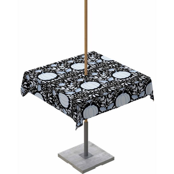 Fsddascl Black Blue Pumpkins Fall Outdoor Tablecloth - 60x60 Inch Square Dining Table Cover, Thanksgiving Botanical Waterproof Outdoor Table Cloth with Umbrella Hole & Zipper for Picnic/Patio/Party