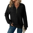 thumbnail image 4 of Women's Stand Collar Quarter Zip Fleece Pullover, Oversized Solid Color Long Sleeve Sweatshirt with Soft Comfort Fabric for 2025 Fall Fashion, Casual Daily Wear and Street Style Outfits Black L, 4 of 6