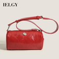 thumbnail image 2 of IELGY simple oil wax leather solid color cylindrical women's bag, versatile soft surface small round bag, shoulder messenger bag, 2 of 2