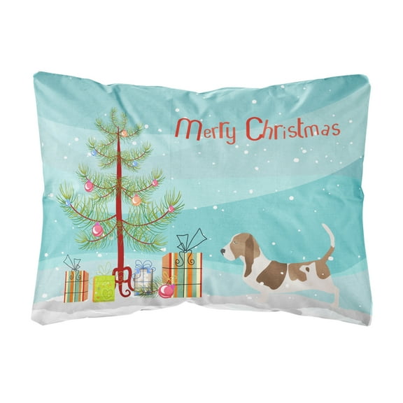 Carolines Treasures BB2920PW1216 Basset Hound Merry Christmas Tree Canvas Fabric Decorative Pillow, 12H x16W, multicolor