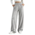 thumbnail image 2 of Kinrui Baggy Sweatpants for Petite Women Elastic Waist Wide Leg Pant Baggy Lounge Comfy Sweat Pants for Teen Girl Junior with Pocket Gray M, 2 of 7