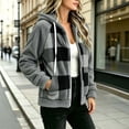 thumbnail image 7 of QIYAGBSA Plaid Jackets for Women Hooded Full Zip Sherpa Fleece Color Block Long Sleeve with Patch Pockets Warm Winter Coats Fall Layer, 7 of 7