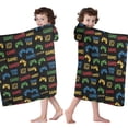 thumbnail image 4 of Multicolor Controllers Games Icons Black Pattern Hooded Bath Towel，60"x35" for Ages 3 To 12 Kids, Quick Dry Lightweight Soft Microfiber Hood Beach Towel Cover Up for Kids, 4 of 7