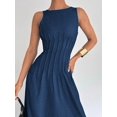 thumbnail image 6 of Navy Blue A-Line Long Dress With Ruched Waist And Side Slit, Sleeveless Casual Maxi Dress, 6 of 6