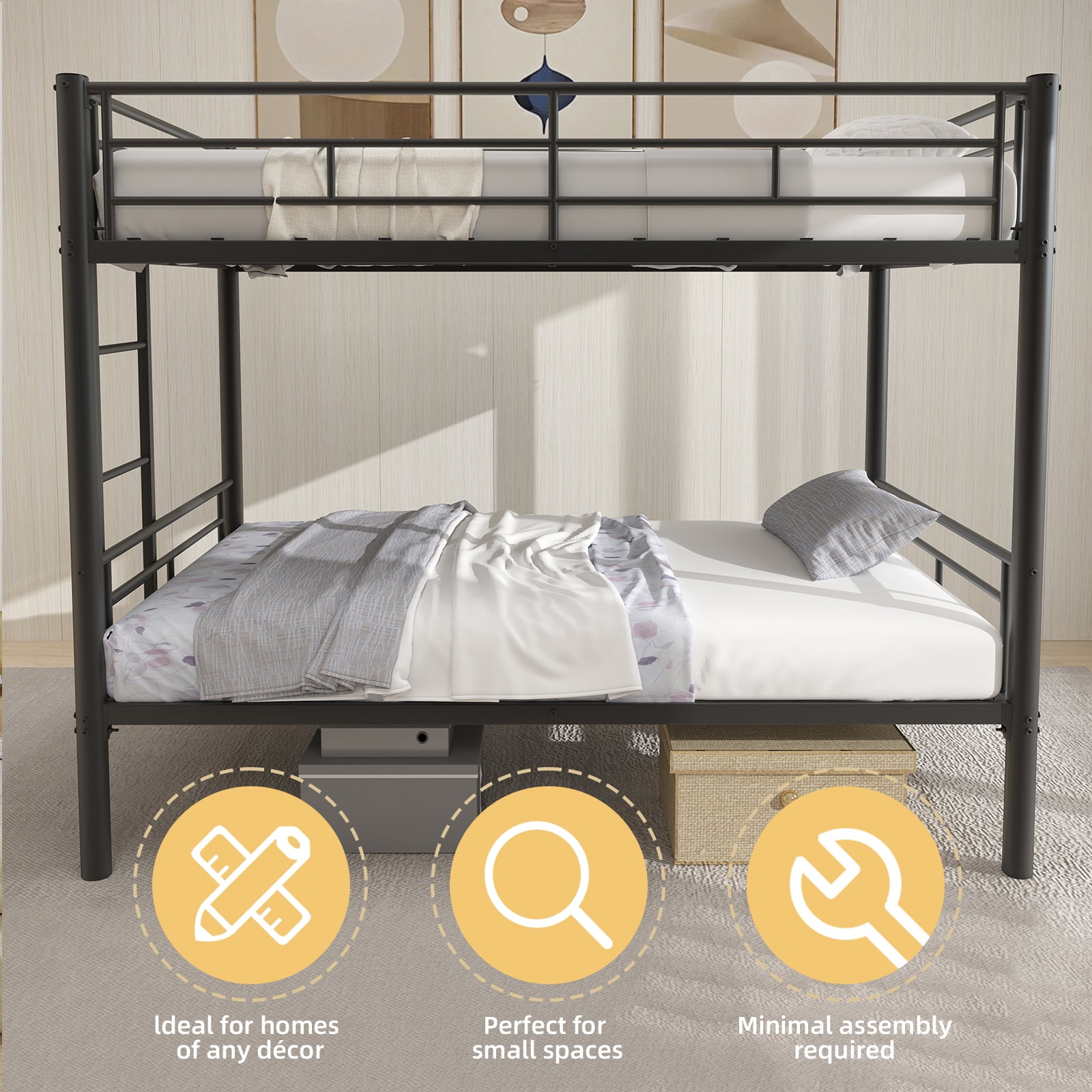 Alvantor Metal Bunk Bed Twin over Twin for Kids, Convertible 2 Beds, Heavy Duty Bed Frame with Under-Bed Storage for Bedroom Black