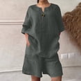 thumbnail image 7 of Womens Two Pieces Outfits Casual Loose V Neck 3/4 Sleeve Tunic Top Vacation Wide Leg Capris with Pockets, 7 of 7