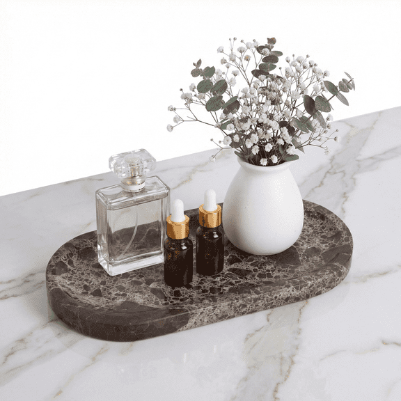 Dark Emperador Marble Vanity Tray for Bathroom Counter, 10"x5" Decorative Tray for Perfume, Candles, Stone Jewelry Dish Tray