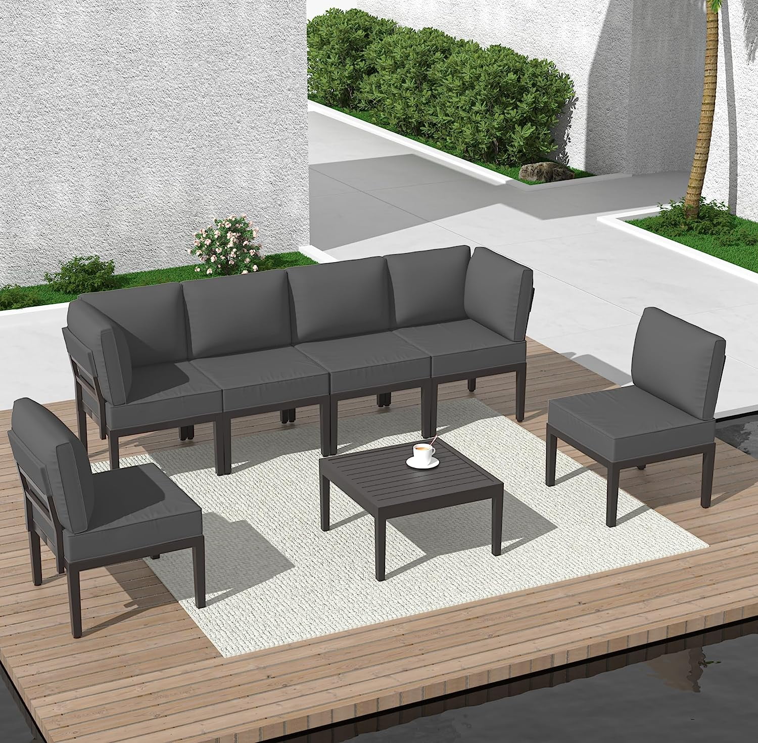 Kullavik Aluminum Patio Furniture Set,7 Pieces Modern Outdoor