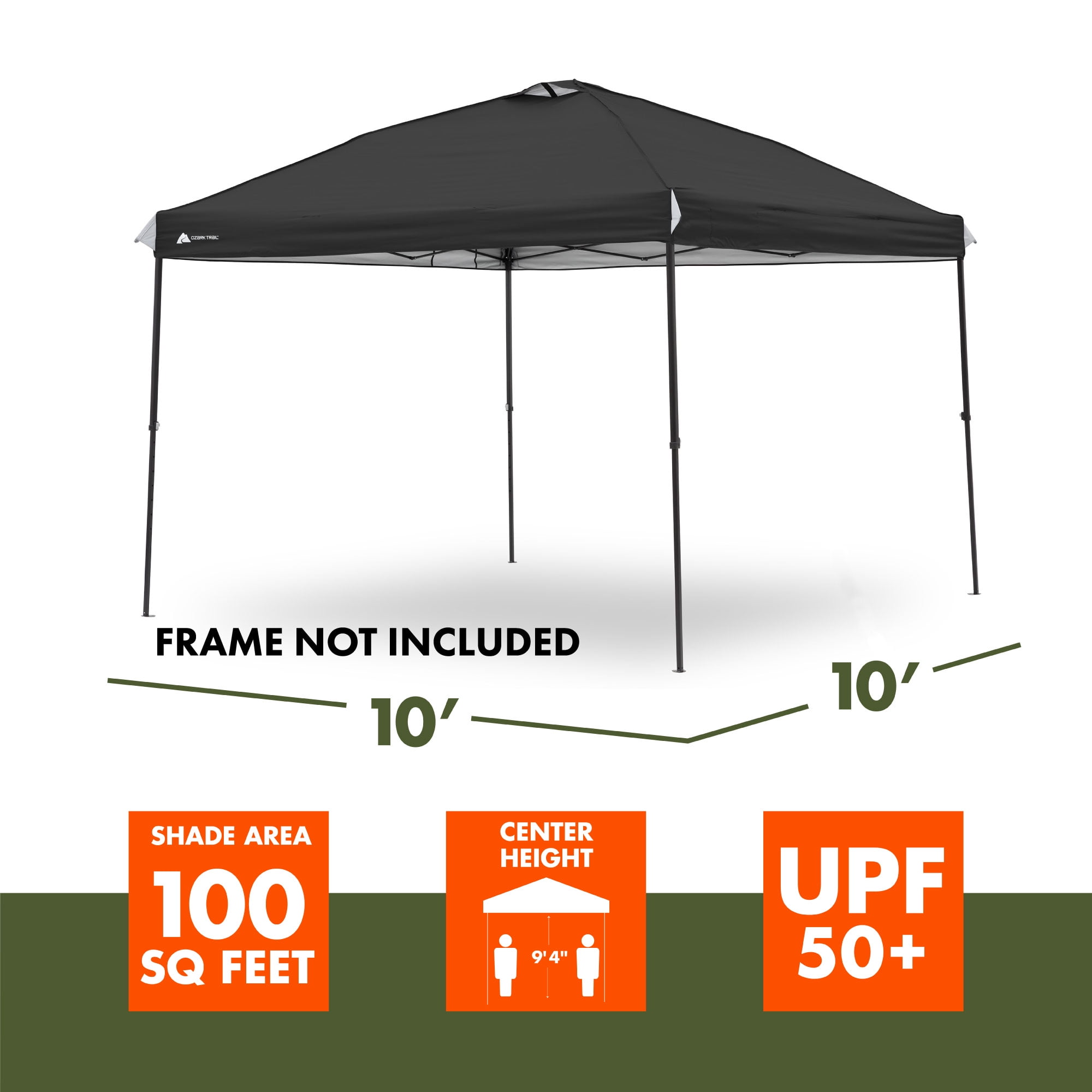Ozark Trail 10' x 10' Straight Leg Replacement Canopy Top, Black
