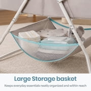 Dream On Me Karley Bassinet in Blue and Grey, Quick Fold and Easy to Carry, Large Storage Basket