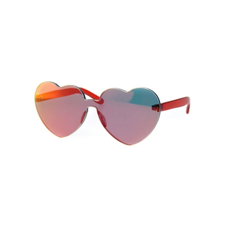 Womens Color Mirror Lens Panel Shield Heart Shape Retro Plastic Sunglasses Red