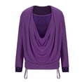 thumbnail image 5 of Scyoekwg Plus Size Tops for Women Long Sleeve Casual Round Neck Sequin Pleated Elastic Fake Two-Piece Top Fall Clothes (Purple,XXL), 5 of 6