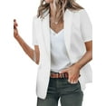thumbnail image 3 of Sexy Dance Women Summer Plain Cardigan Jacket Blazers Office Outwear Short Sleeve Business Jackets Fake Pocket White 2XL, 3 of 5