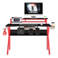thumbnail image 1 of The Urban Port 54-Inch Rectangular Gaming Desk with 2 Shelves and K Shape Leg Support, Black and Red, 1 of 5