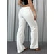 thumbnail image 3 of Pantalón de mujer sólido con bolsillo inclinado, cintura baja, pierna acampanada sin cinturón, blanco, extragrande, 3 of 5