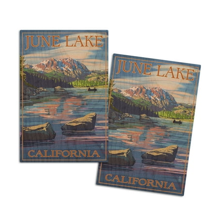 

June Lake California Scene with Sierra Wave (4x6 Birch Wood Postcards 2-Pack Stationary Rustic Home Wall Decor)