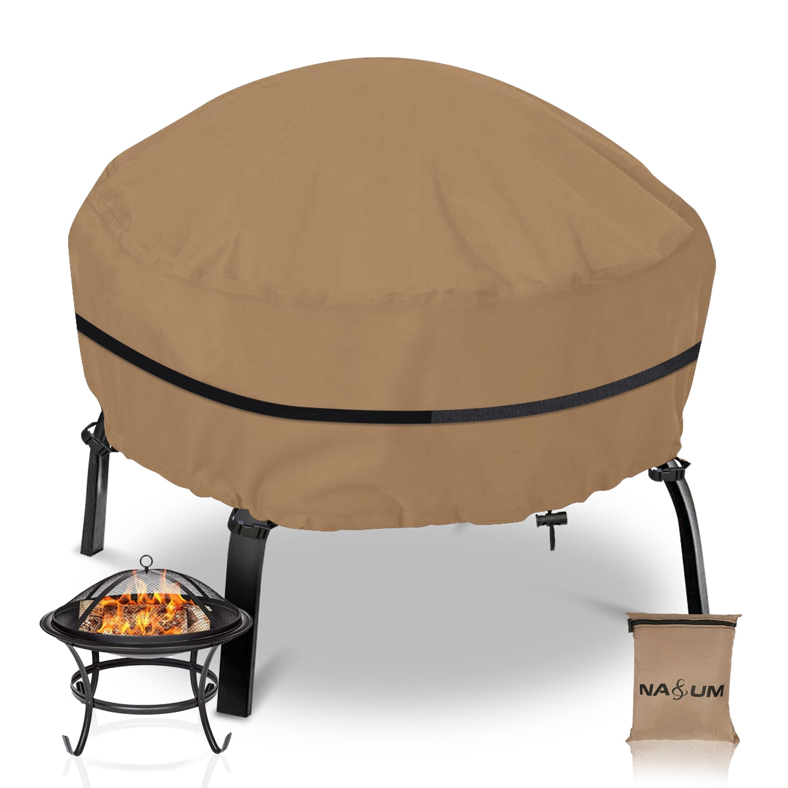 Waterproof 420d Patio Fire Bowl Cover, 32 Inch Round Metal Fire Pit Cover