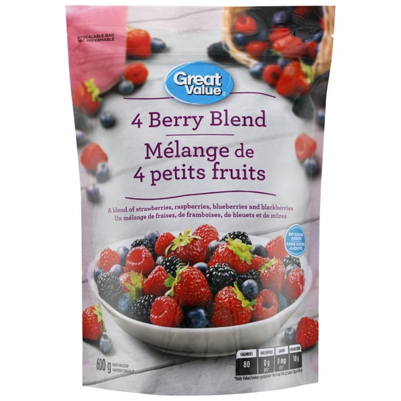 Great Value 4-Berry Frozen Fruit Blend, 600 g