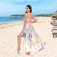 thumbnail image 6 of FORMRS Womens Long Sarong Beach Wrap Semi-Sheer Bikini Skirt Bathing Swimsuit Cover Up, Purple Floral Rabbit, 6 of 7