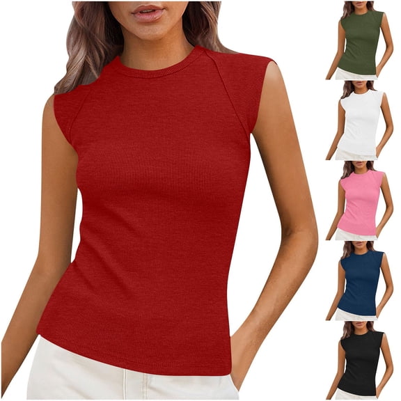 Womens Tank Tops Loose Fit Tank Top Woman Women's Solid Color Round Neck Cover Strip Casual Blouse Army Green L