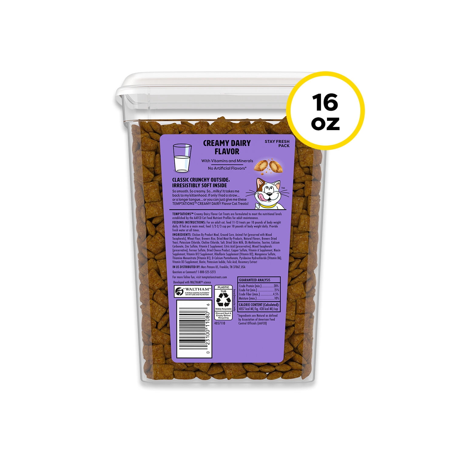 (4 pack) Temptations Classic Creamy Dairy Flavor Crunchy And Soft Treats For Cats, 16 Oz Tub