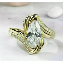 Aishvi Jewels 3Ct Marquise Cut Lab Created Diamond Engagement Ring 14K Yellow Gold Plated