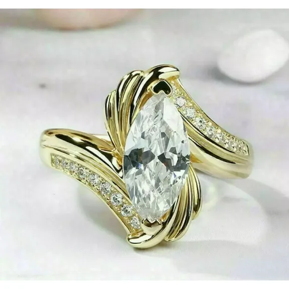 Aishvi Jewels 3Ct Marquise Cut Lab Created Diamond Engagement Ring 14K Yellow Gold Plated