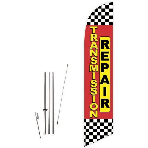 Cobb Promo Transmission Repair Red Feather Flag with Complete 15ft Pole kit and Ground Spike