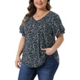 thumbnail image 2 of DARING DIVA Women's Plus V Neck Ruffle Sleeve Floral Casual Blouses 1X Black, 2 of 6