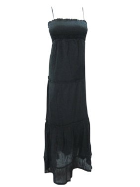 Mogul Women Boho Chic Black Beautiful Solid Dress Boho Style Gypsy Hippy Summer Dresses L