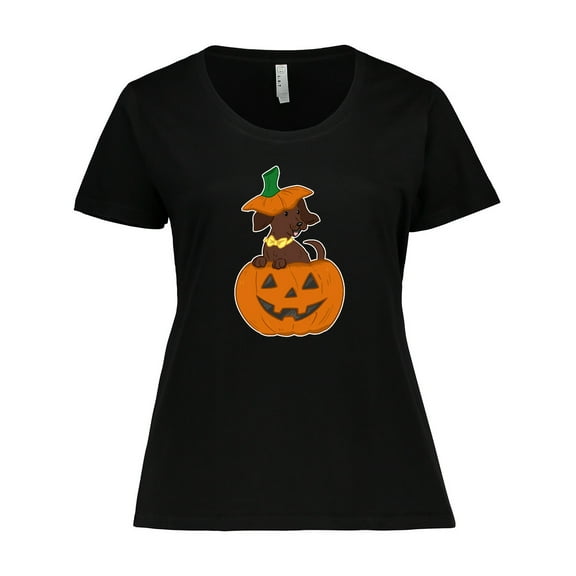 Inktastic Halloween Dachshund in Pumpkin Women's Plus Size T-Shirt