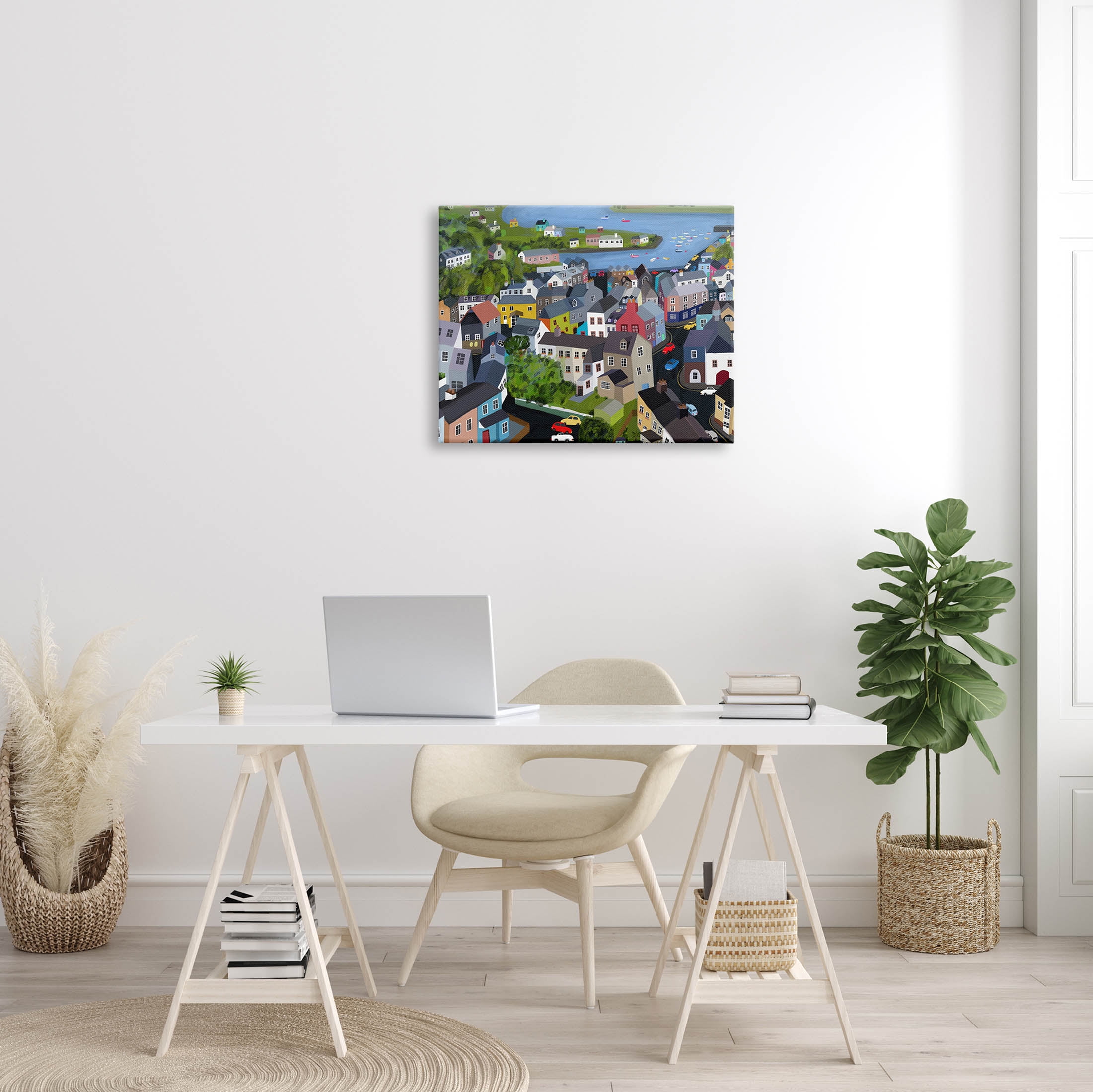Stupell Industries Neighborhood Houses River Architecture Graphic Art Gallery Wrapped Canvas Print Wall Art, Design by Carla Daly