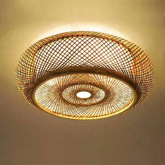 Bamboo Wicker Rattan Lantern 3-Light Flush Mount Ceiling Lamp Fixture Chandelier