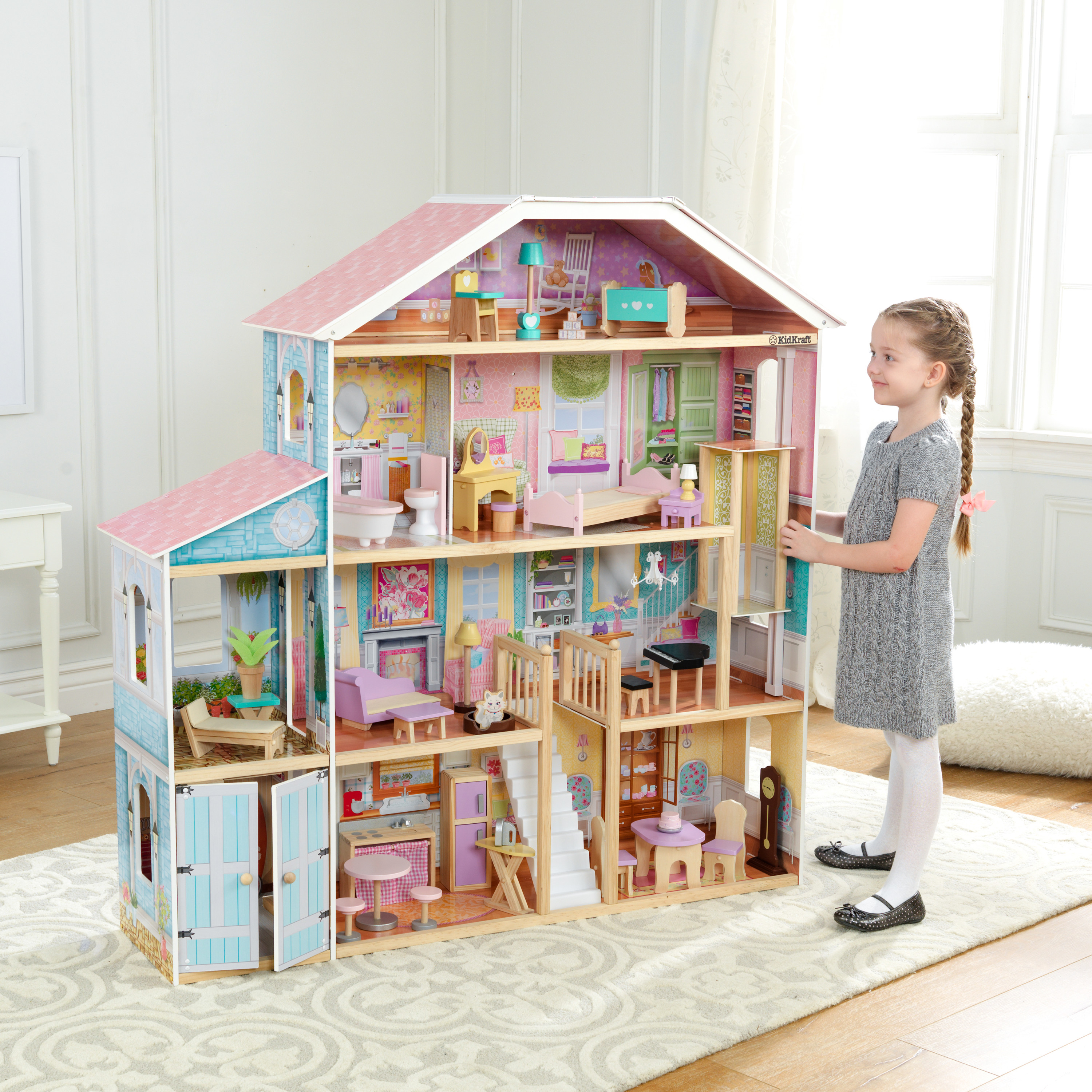 KidKraft Grand View Mansion Wooden Dollhouse with 34 Accessories, Ages 3 and up - image 3 of 14