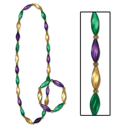 12 Pack Beistle Mardi Gras Satin Swirl Bead Necklaces/Bracelet Set