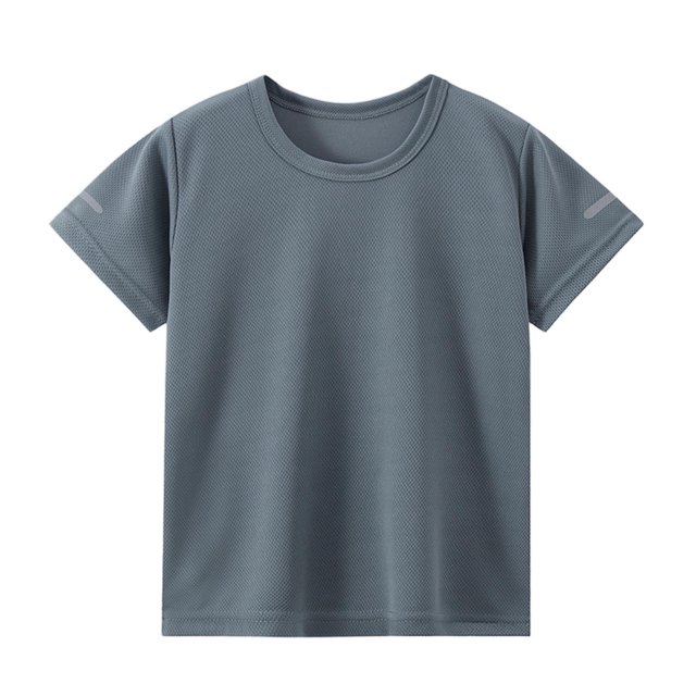 T-Shirt de Sport pour Garçons, Manches Courtes à Séchage Rapide à Col Rond pour la Course, Couleur Unie