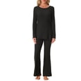 thumbnail image 2 of Conjunto de lounge de punto acanalado para mujer INSPIRE CHIC, con top de mangas largas y pantalones, juego de pijama de dos piezas a juego, XS negro, 2 of 6