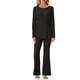 thumbnail image 2 of Conjunto de lounge de punto acanalado para mujer INSPIRE CHIC, con top de mangas largas y pantalones, conjunto de pijama de dos piezas, negro, 2 of 6