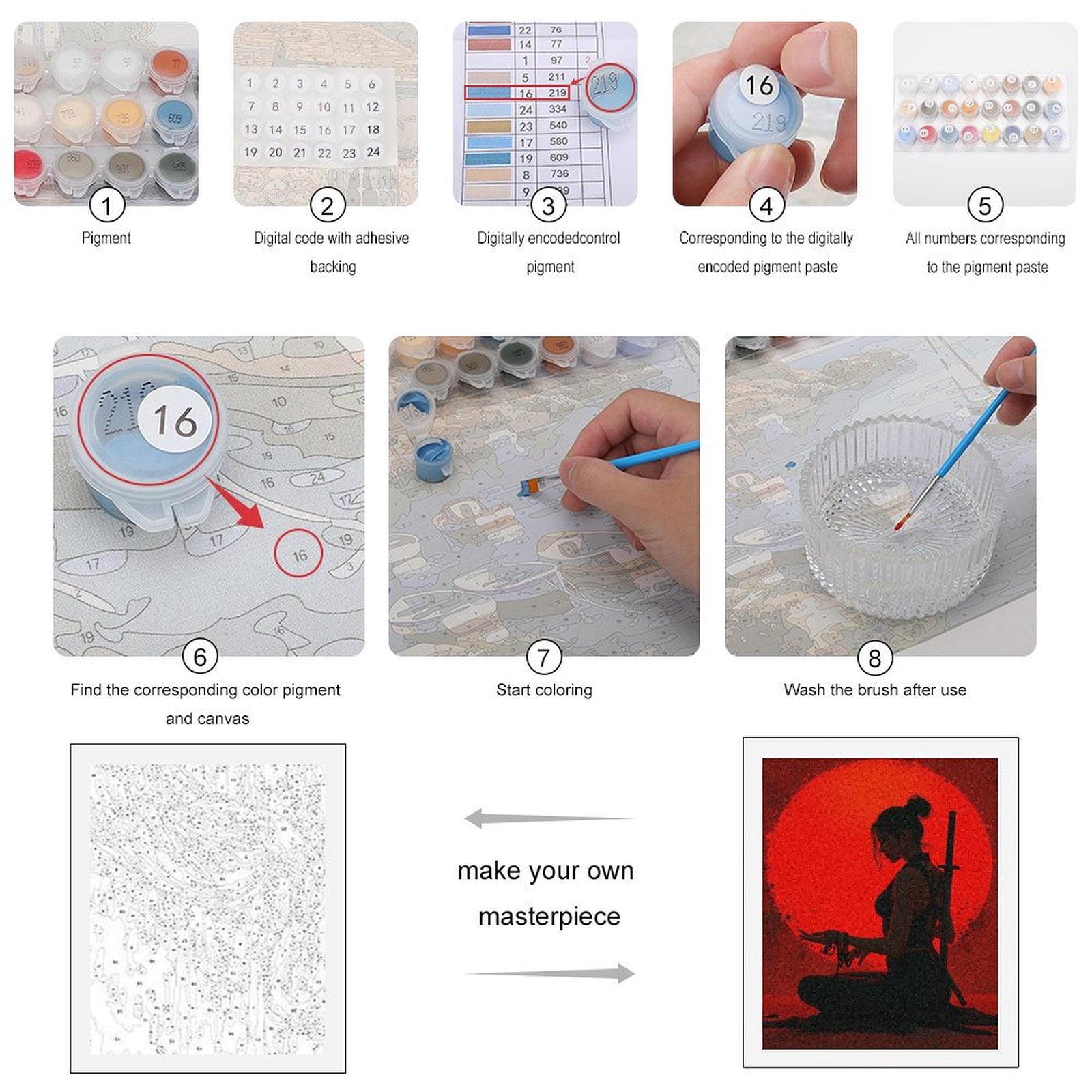 Paint by Numbers Kit for Adults, Zen Woman Silhouette Samurai Meditation Paint by Numbers, Easy Paint by Numbers Kit for Adults Beginner, DIY Adult Paint by Number Kits on Canvas, Home Decor