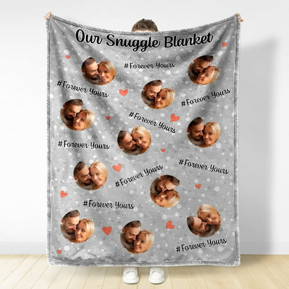 Custom Photo Couple Our Snuggle Blanket - Gift For Couples - grey Personalized Fleece Blanket